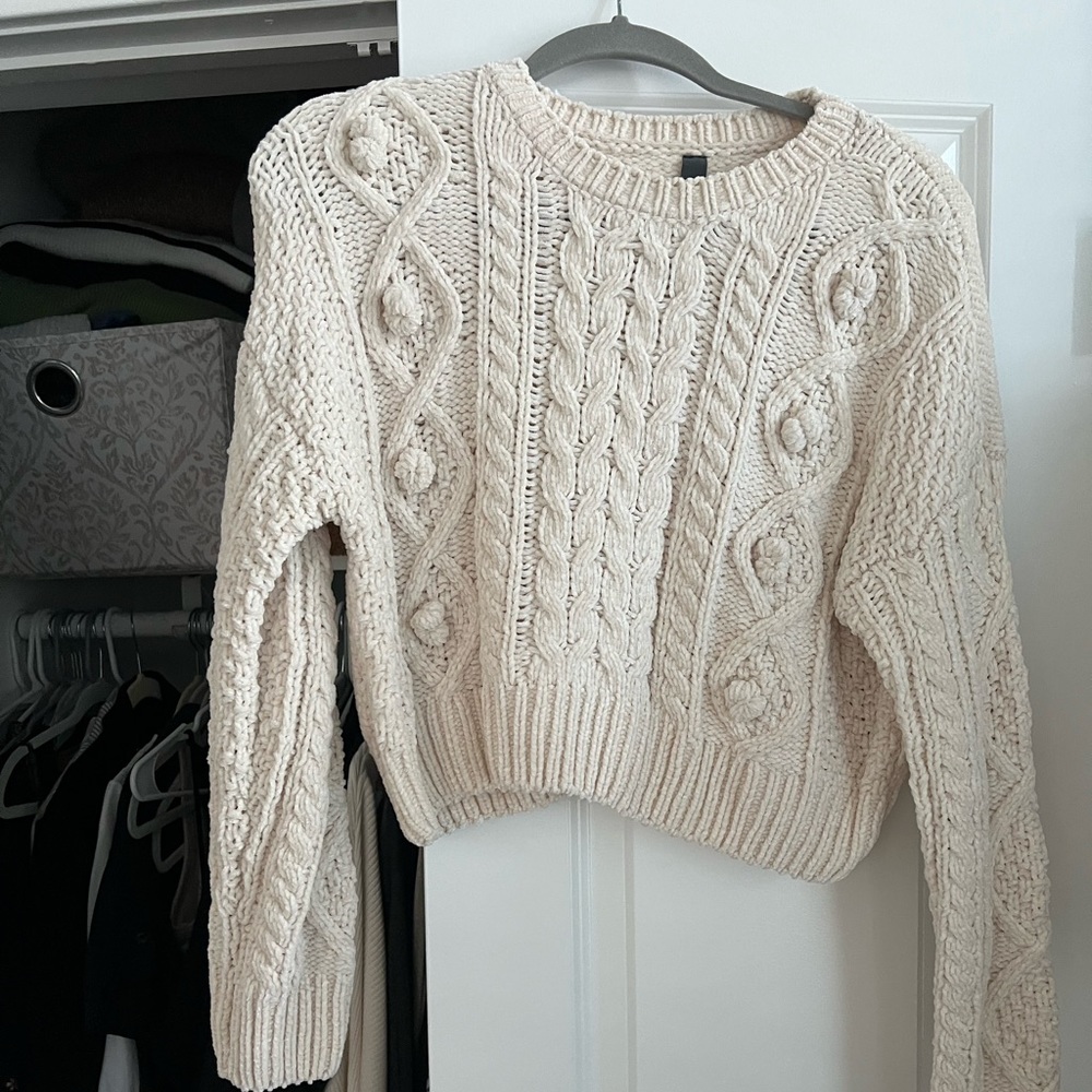 Francesca’s chenille cable-knit cropped sweater
